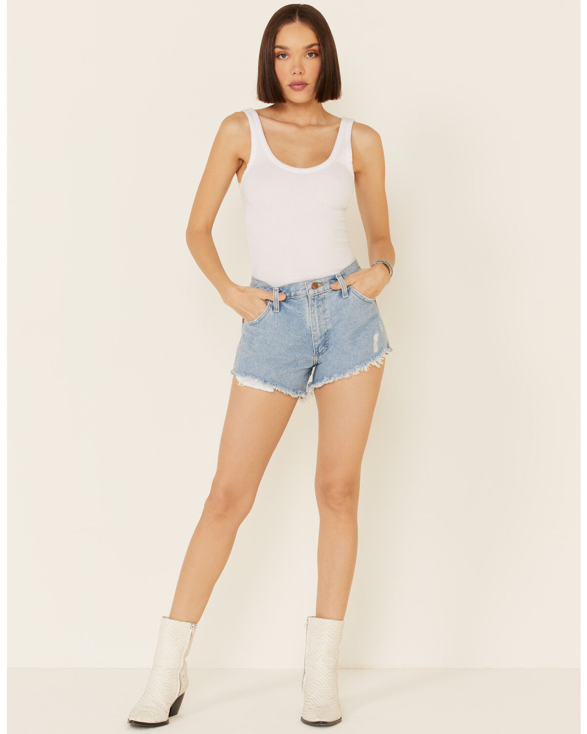 Image #2 - Wrangler Modern Women's High Rise Denim Reworked Shorts, Blue, hi-res