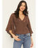 Image #1 - Shyanne Women's Wrap Front Long Sleeve Lace Top, Brown, hi-res