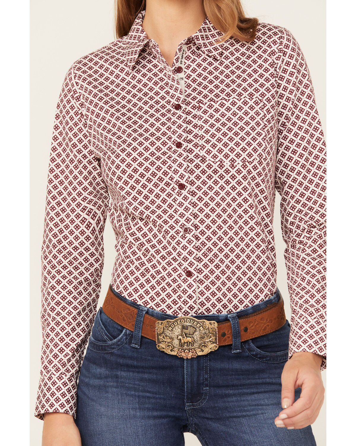 Image #3 - RANK 45® Women's Geo Print Stretch Riding Shirt, Ivory, hi-res