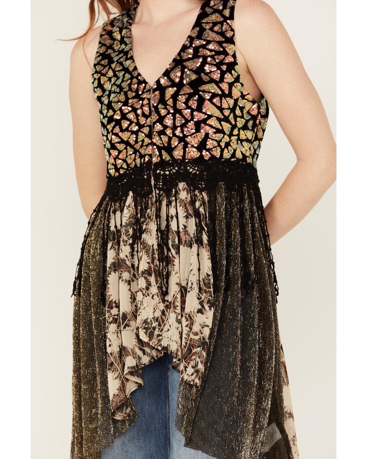 Image #2 - Miss Me Women's Sequins High Low Vest, Multi, hi-res