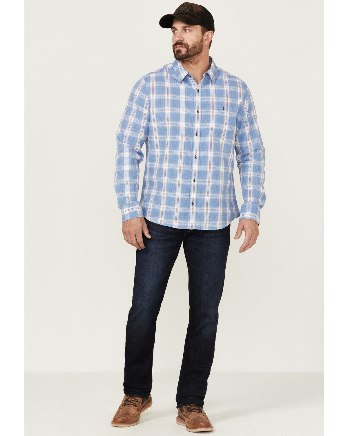Image #2 - Flag & Anthem Men's Sanderson Dobby Plaid Long Sleeve Button Down Western Shirt, Blue, hi-res