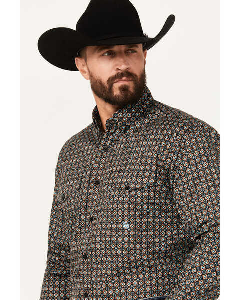 Image #2 - Roper Men's Amarillo Geo Print Long Sleeve Button-Down Western Shirt, Brown, hi-res