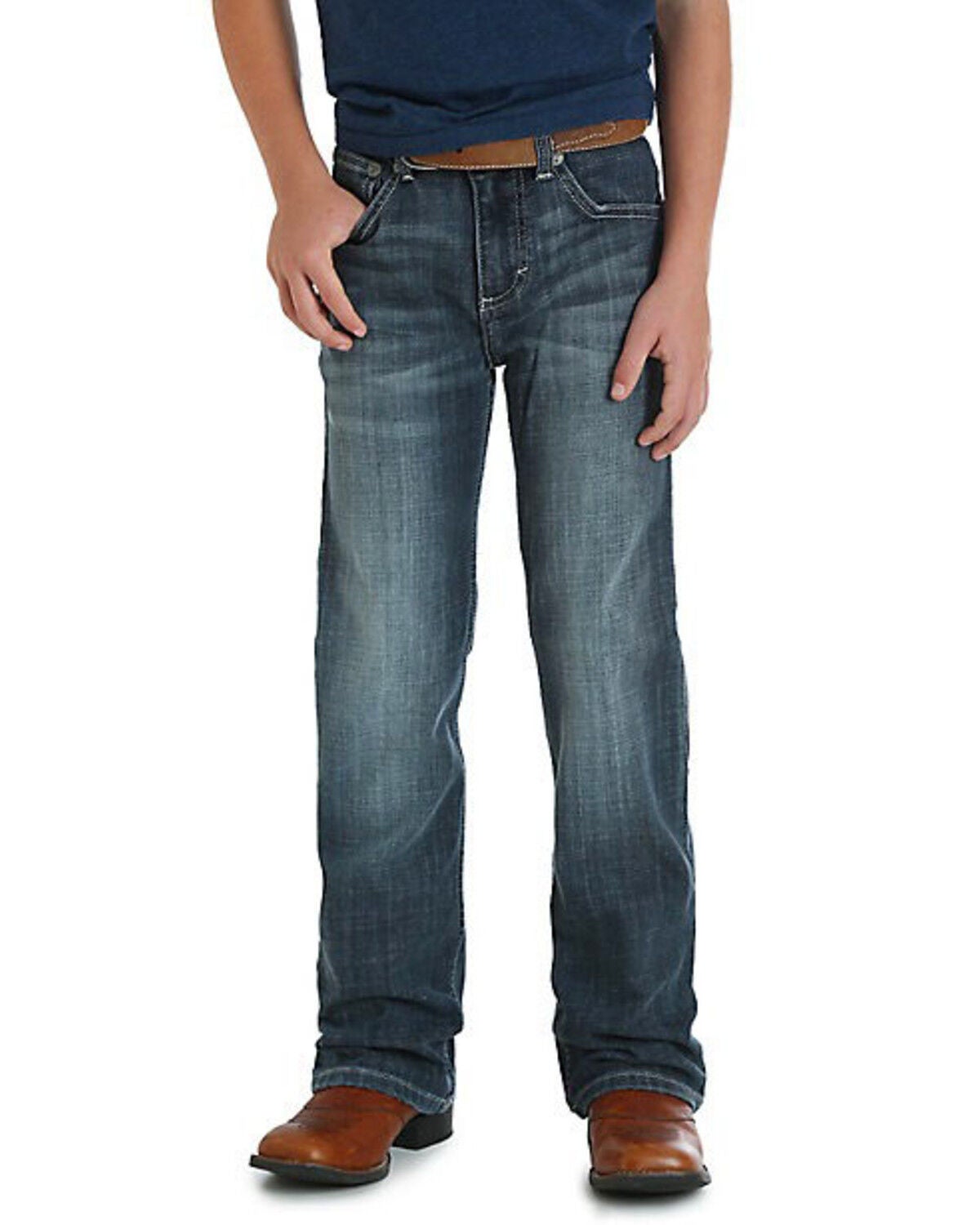 Wrangler 20X Boys' No.42 Glasgow Vintage Bootcut Jeans, Blue, hi-res