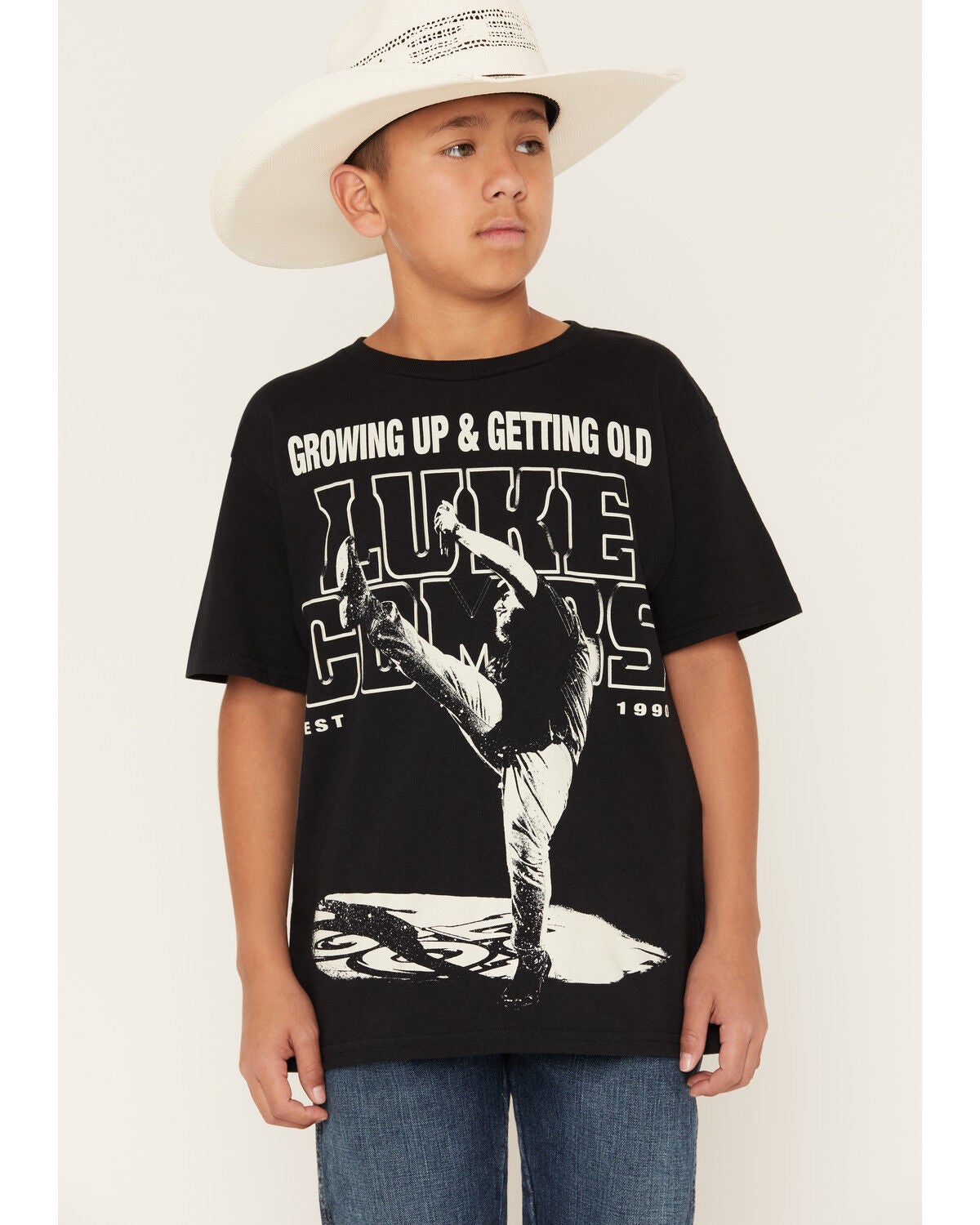 Image #1 - Luke Combs Boys' Concert Short Sleeve Graphic T-Shirt, Black, hi-res