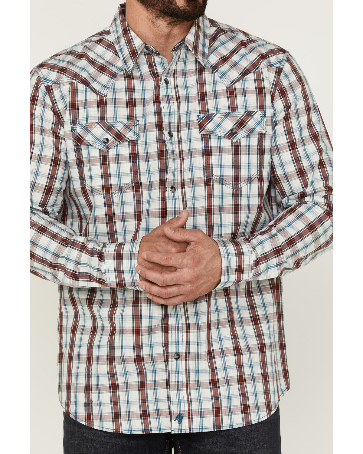 Image #3 - Moonshine Spirit Men's Burning Man Plaid Long Sleeve Snap Western Shirt, White, hi-res