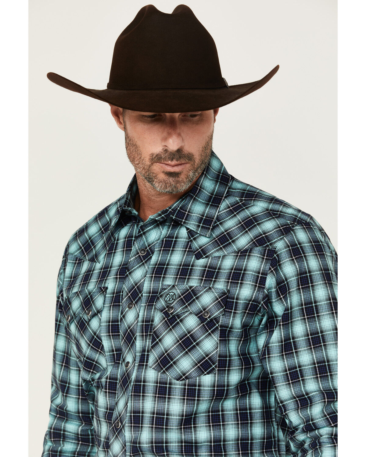 Image #2 - Wrangler Retro Men's Plaid Print Long Sleeve Snap Western Shirt, Turquoise, hi-res