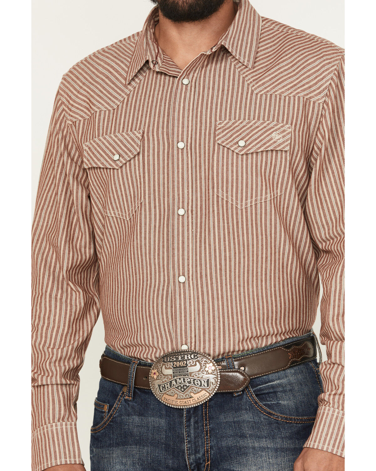 Image #3 - Blue Ranchwear Men's Desert Rose Striped Long Sleeve Snap Western Shirt, Rose, hi-res