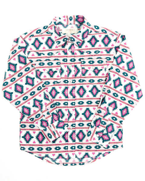 Shyanne Toddler-Girls' Southwestern Print Long Sleeve Western Button Down Shirt, Ivory, hi-res