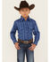 Image #1 - Cowboy Hardware Boys' Tonal Southwestern Print Long Sleeve Pearl Snap Western Shirt, Blue, hi-res