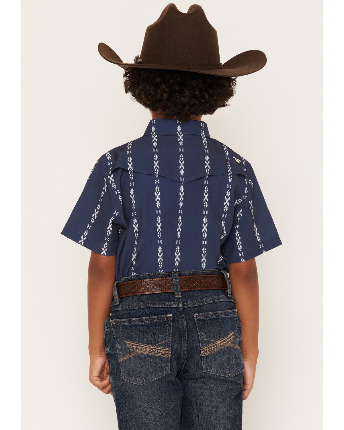 Image #4 - Ferrell Boys' Maverick Tek Striped Short Sleeve Pearl Snap Performance Western Shirt, Blue, hi-res