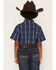 Image #4 - Ferrell Boys' Maverick Tek Striped Short Sleeve Pearl Snap Performance Western Shirt, Blue, hi-res