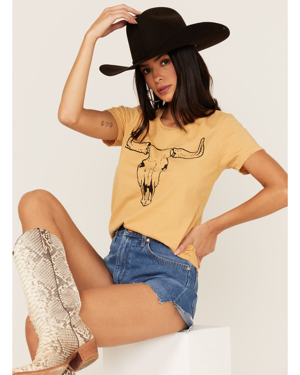 Image #1 - Bandit Women's Steer Head Graphic Tee, Mustard, hi-res