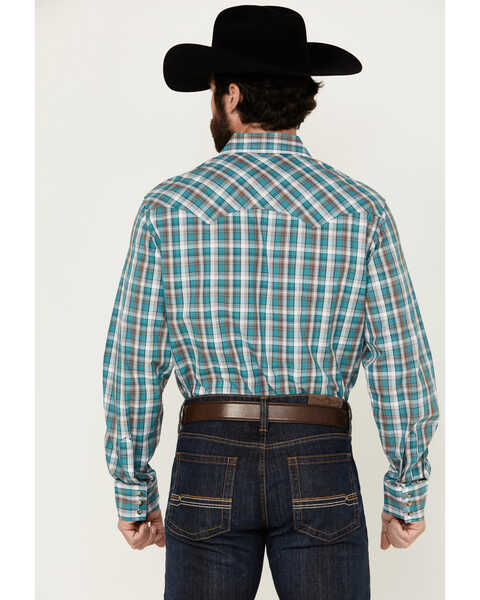 Image #4 - Wrangler Retro Men's Plaid Print Long Sleeve Snap Western Shirt, Teal, hi-res