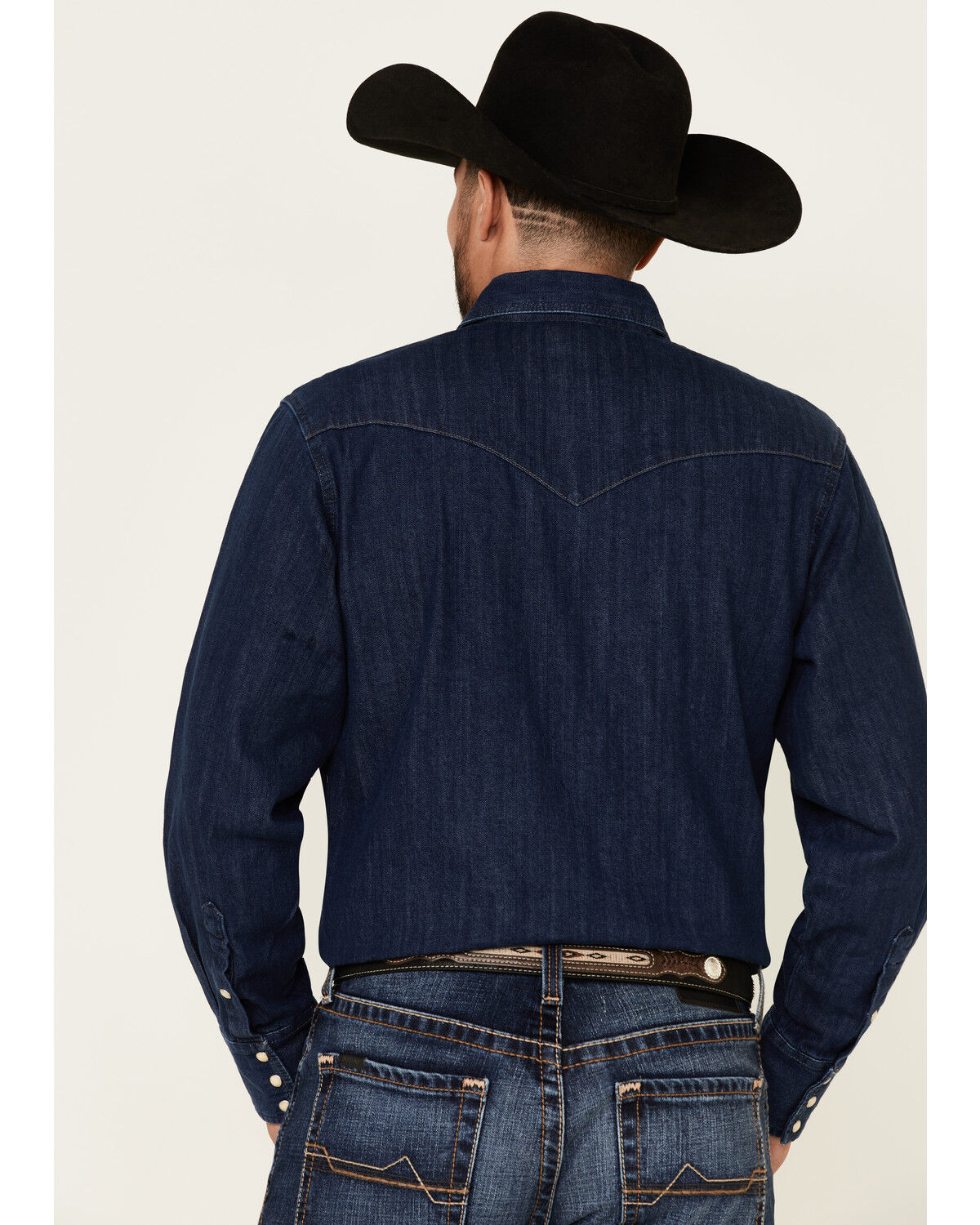 Image #4 - Wrangler Men's Dark Denim Solid Long Sleeve Snap Western Shirt, Dark Blue, hi-res