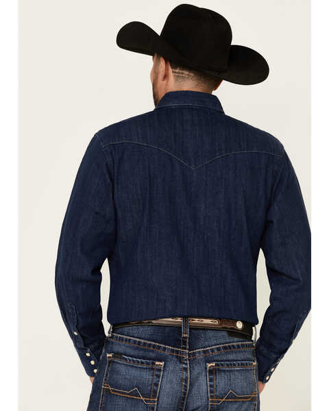 Image #4 - Wrangler Men's Dark Denim Solid Long Sleeve Snap Western Shirt , Dark Blue, hi-res