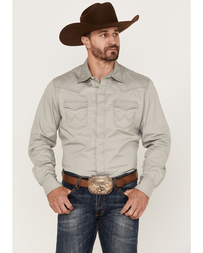 Wrangler Retro Premium Men's Long Sleeve Snap Western Shirt - Tall , Grey, hi-res