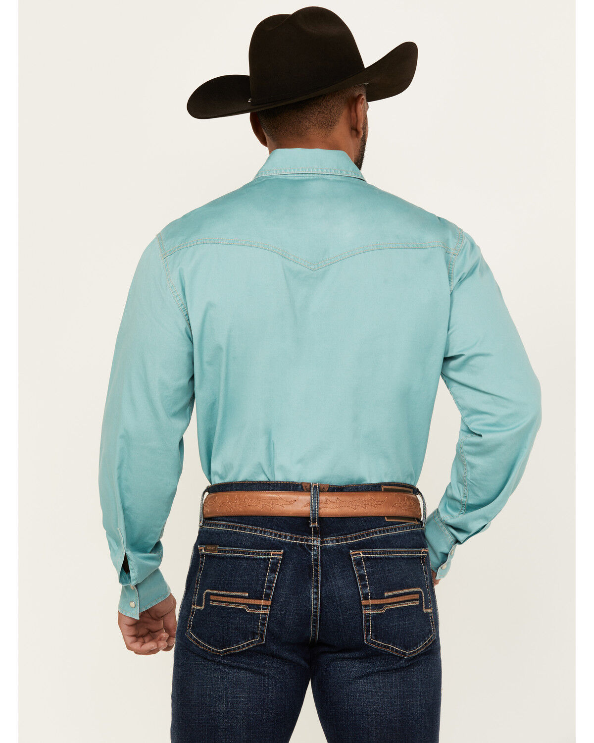 Image #4 - Wrangler Retro Men's Solid Long Sleeve Snap Western Shirt - Tall, Turquoise, hi-res