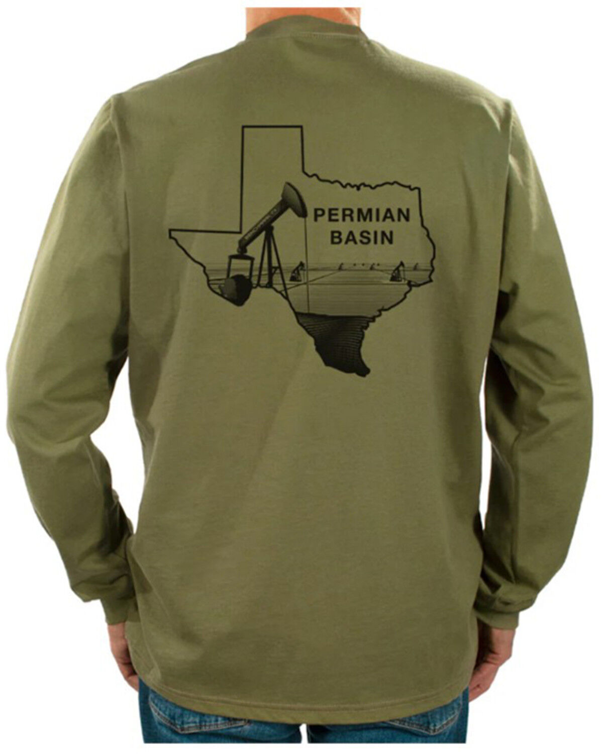 Image #1 - Benchmark FR Men's Permian Basin Long Sleeve Graphic Shirt, Green, hi-res