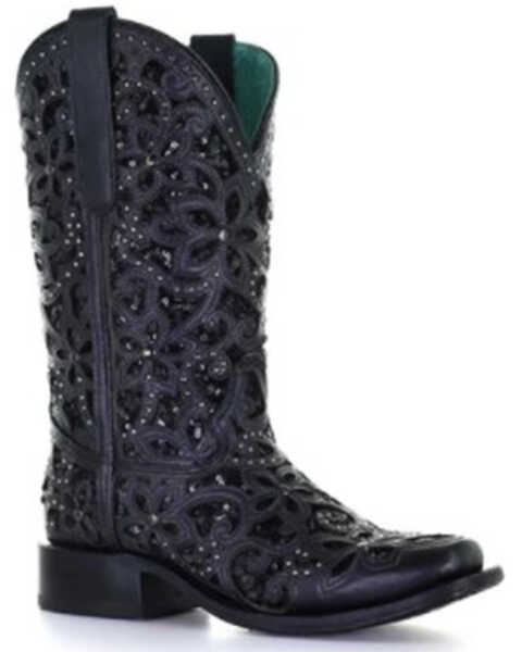 Corral Women's Inlay Embroidered & Stud Cowgirl Boots - Square Toe, Black, hi-res