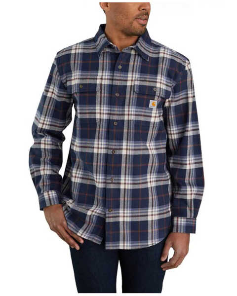 Carhartt Men's Plaid Heavyweight Flannel Work Shirt , Navy, hi-res