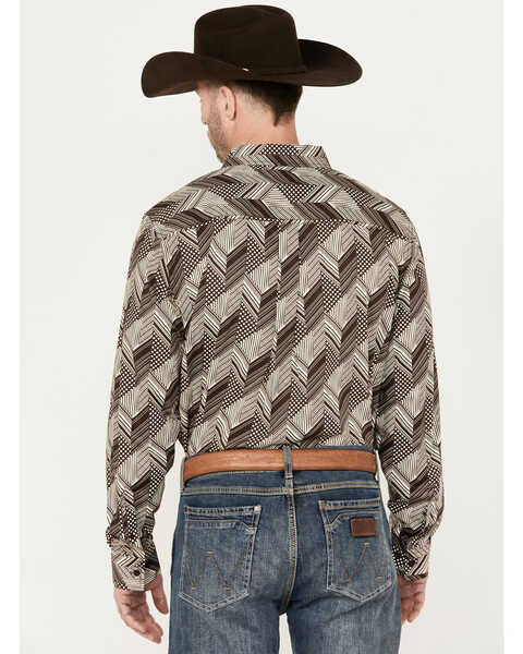 Image #4 - RANK 45® Men's Altonwon Striped Geo Print Long Sleeve Button-Down Western Shirt, Coffee, hi-res