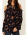 Miss Me Women's Cold Shoulder Long Sleeve Floral Top, Navy, hi-res