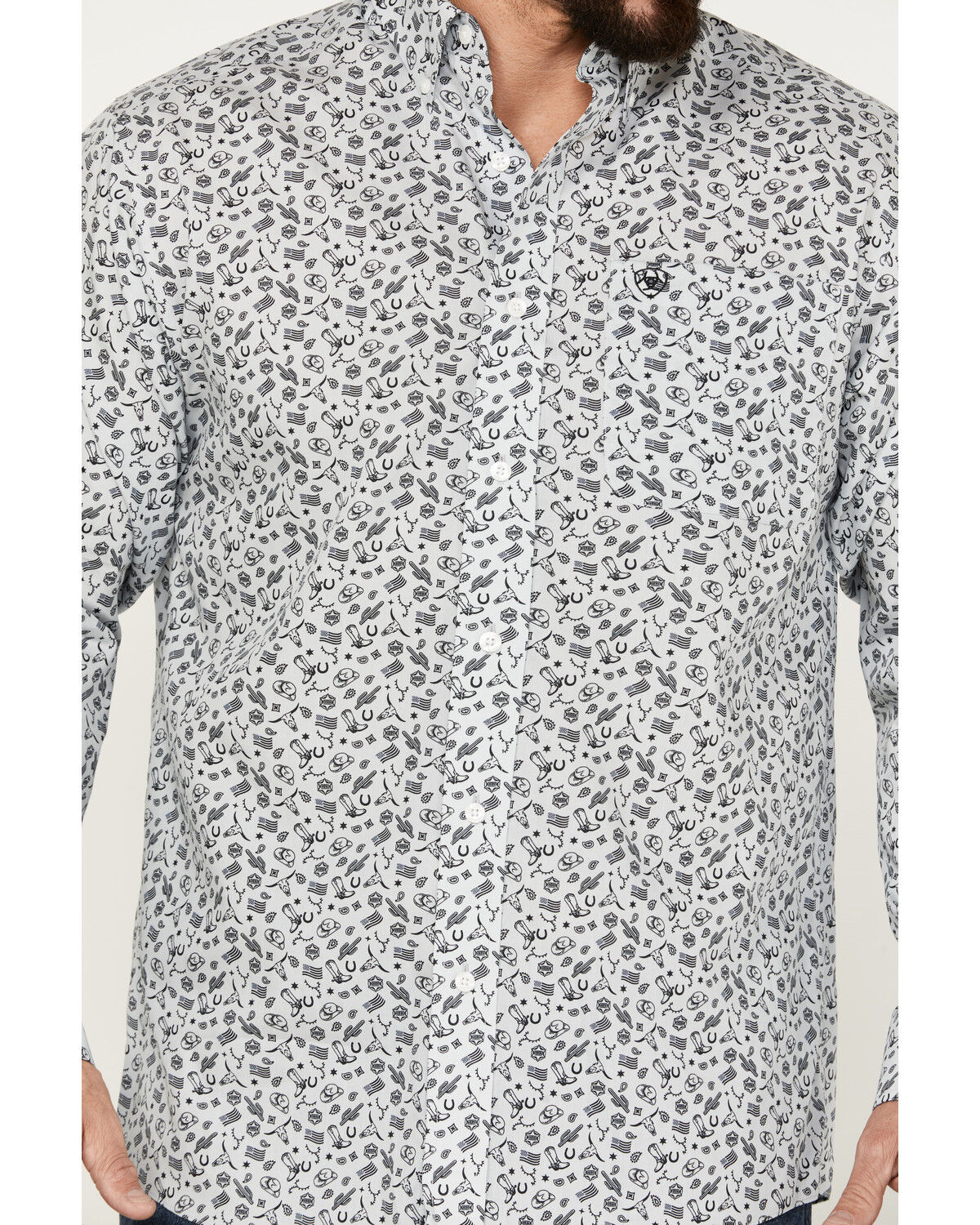 Image #3 - Ariat Men's Fortune Classic Fit Button Down Long Sleeve Western Shirt, Grey, hi-res