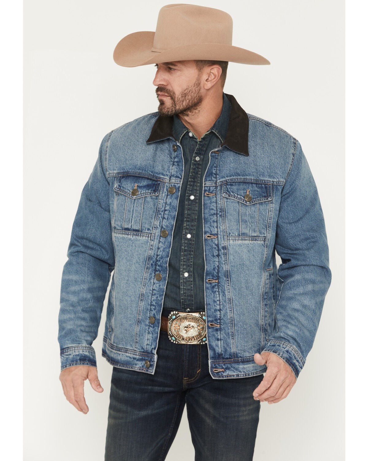 Image #1 - Cody James Men's Bandera Light Wash Sherpa Lined Denim Jacket, Light Wash, hi-res