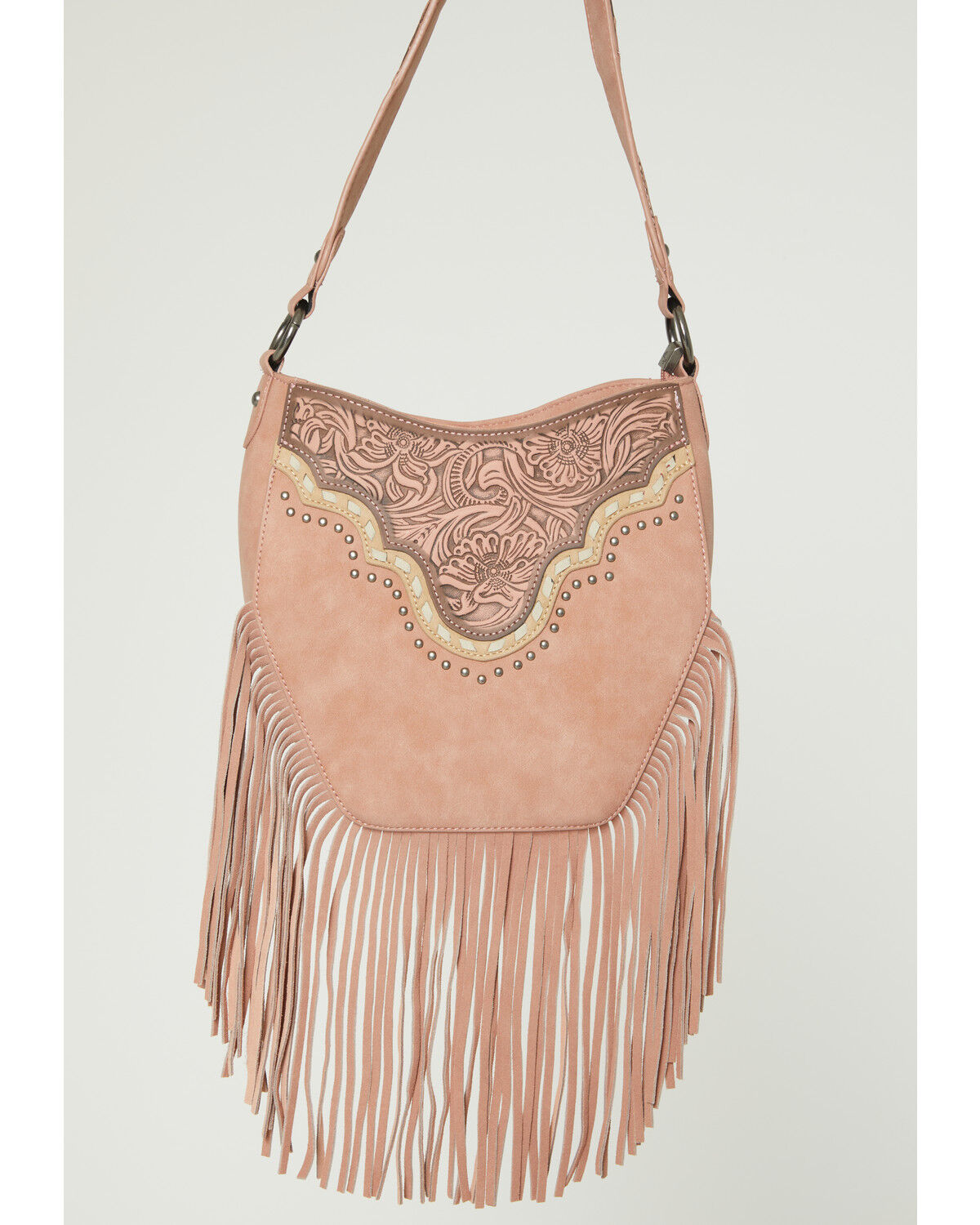 Image #1 - Montana West Women's Tooled Fringe Hobo Shoulder Bag, Dark Pink, hi-res