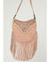 Image #1 - Montana West Women's Tooled Fringe Hobo Shoulder Bag, Dark Pink, hi-res