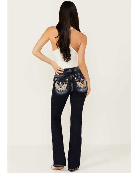 Miss Me Women's Dark Wash Wing Pocket Bootcut Stretch Denim Jeans , Dark Wash, hi-res