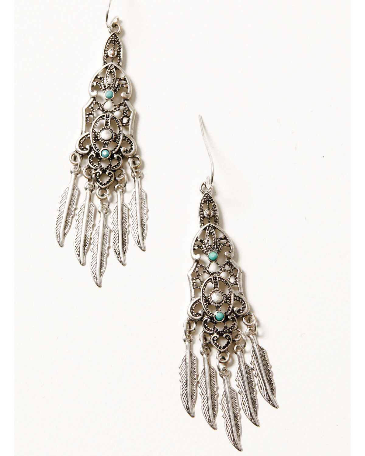 Image #2 - Shyanne Women's Silver & Turquoise Dangle Feather Earrings, Silver, hi-res