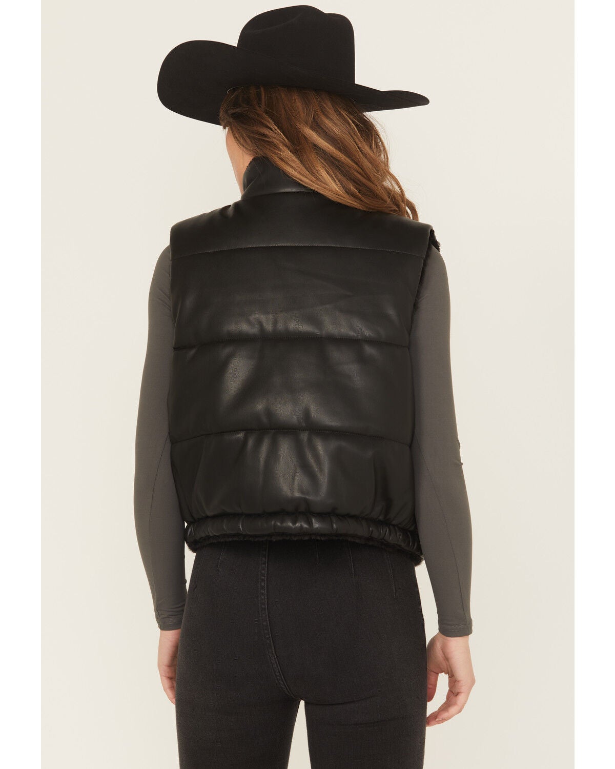 Image #4 - Ariat Women's Echo Faux Leather Reversible Puffer Vest, Black, hi-res