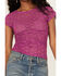 Image #3 - Free People Women's Keep It Simple Lace Short Sleeve Top, Magenta, hi-res