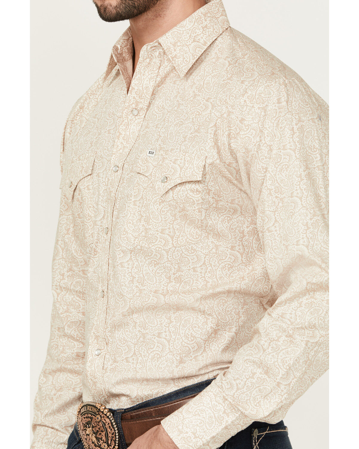 Image #3 - Ely Walker Men's Paisley Print Long Sleeve Snap Western Shirt, Beige, hi-res