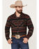 Image #1 - Rock & Roll Denim Men's Southwestern Stripe Stretch Long Sleeve Snap Shirt , Burgundy, hi-res