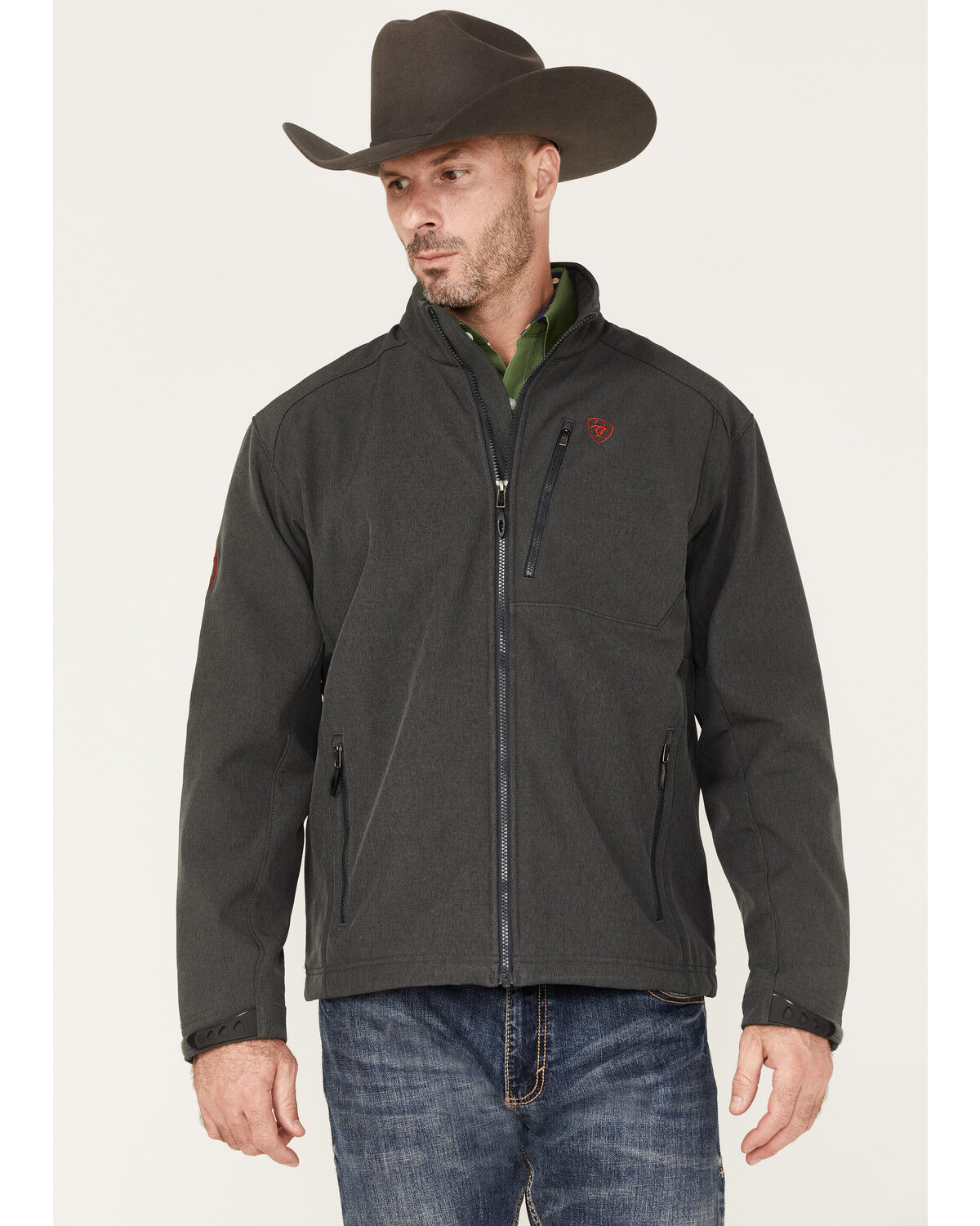 Image #1 - Ariat Men's Americana Logo 2.0 Zip-Front Softshell Jacket - Big, Charcoal, hi-res