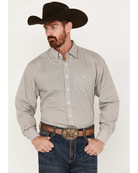 Image #1 - Resistol Men's Wyatt Octagon Long Sleeve Button-Down Shirt, Black, hi-res