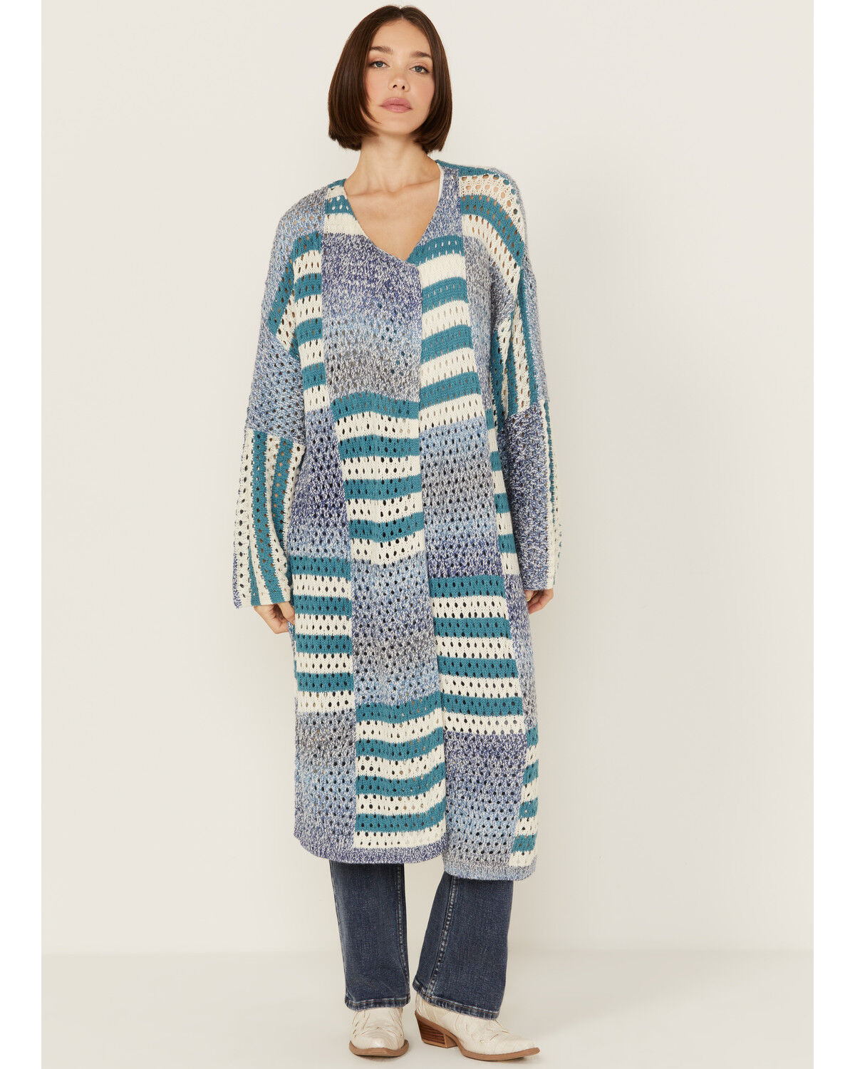 Image #2 - Revel Women's Striped Duster Cardigan, Blue, hi-res