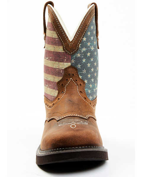 Image #4 - Shyanne Women's Glory Stars & Stripes Shaft Leather Western Boots - Wide Round Toe , Brown, hi-res