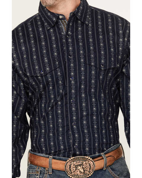 Image #3 - Scully Men's Skull Striped Long Sleeve Pearl Snap Western Shirt , Navy, hi-res