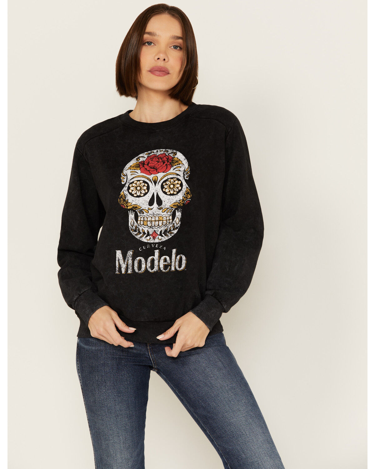 Image #1 - Modelo Women's Day Of The Dead Crewneck Sweatshirt, Black, hi-res