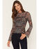 Image #1 - Ash & Violet Women's Floral Print Mesh Long Sleeve Top, Brown, hi-res