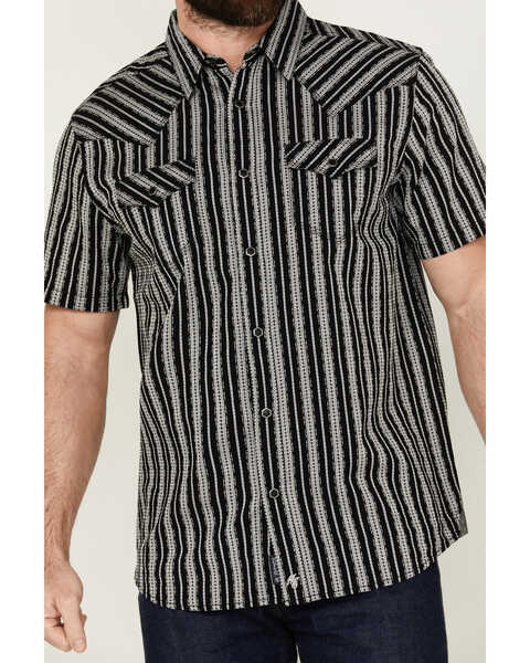 Image #3 - Moonshine Spirit Men's Flock Striped Short Sleeve Snap Western Shirt , Black, hi-res