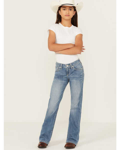 Ariat Girls' Medium Wash Tennesse Bootcut Denim Jeans , Blue, hi-res