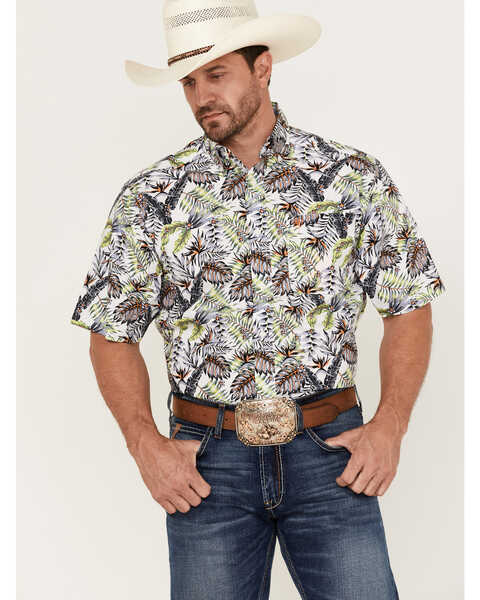 Ariat Men's Blaine Floral Print Short Sleeve Button Down Western Shirt , White, hi-res