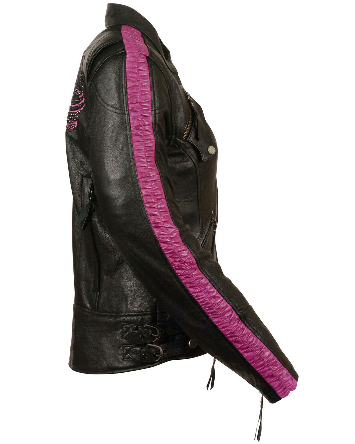 Image #2 - Milwaukee Leather Women's Concealed Carry Embroidered Phoenix Leather Jacket, Pink/black, hi-res