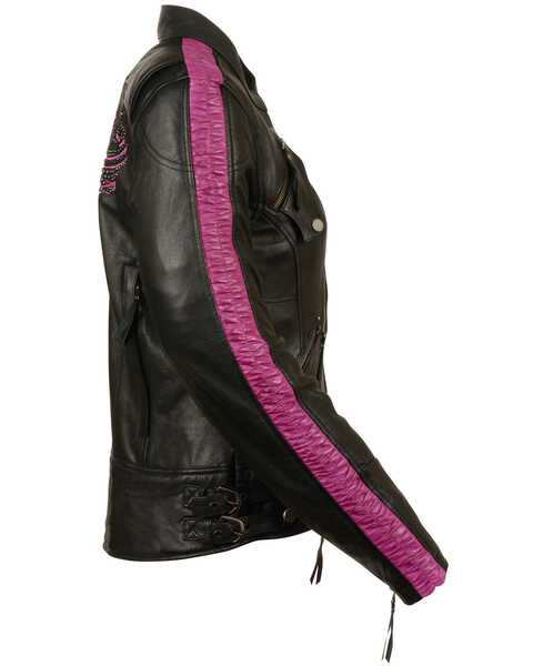 Image #2 - Milwaukee Leather Women's Concealed Carry Embroidered Phoenix Leather Jacket , Pink/black, hi-res