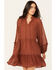 Image #1 - Molly Bracken Women's Long Sleeve Peasant Mini Dress, Rust Copper, hi-res