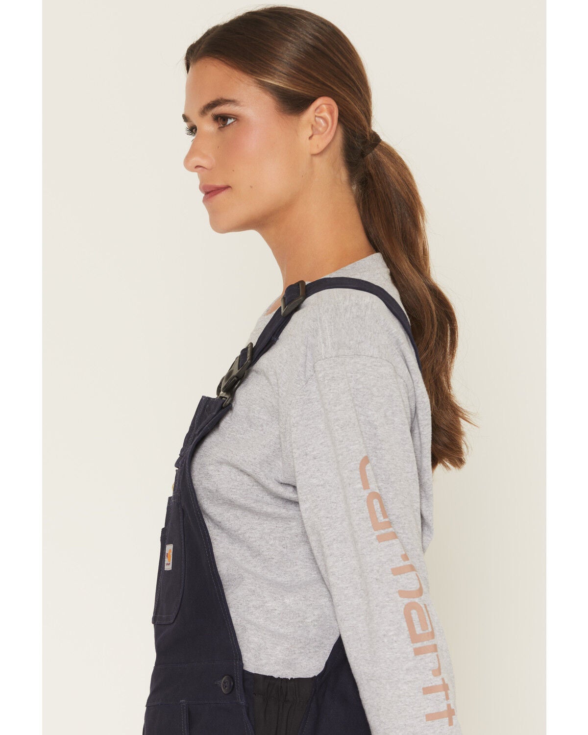 Image #2 - Carhartt Women's FR Rugged Flex&reg; Loose Fit Duck Bib Overalls, Navy, hi-res